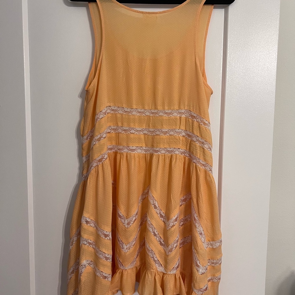 Orange Sleeveless Dress with Lace Accents - Picture 2 of 5